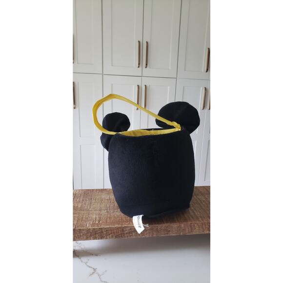 Disney Plush Mickey Mouse Basket Black Red Handle Halloween Nursery Decor - Picture 2 of 9